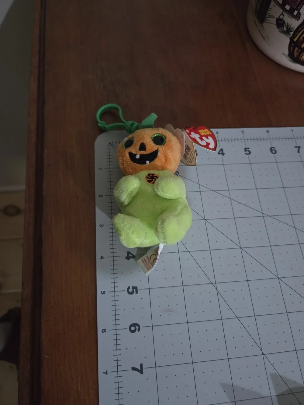 Ty Plush Keychain Duo - Neon Green Pumpkin & Black Bat with Purple Accents